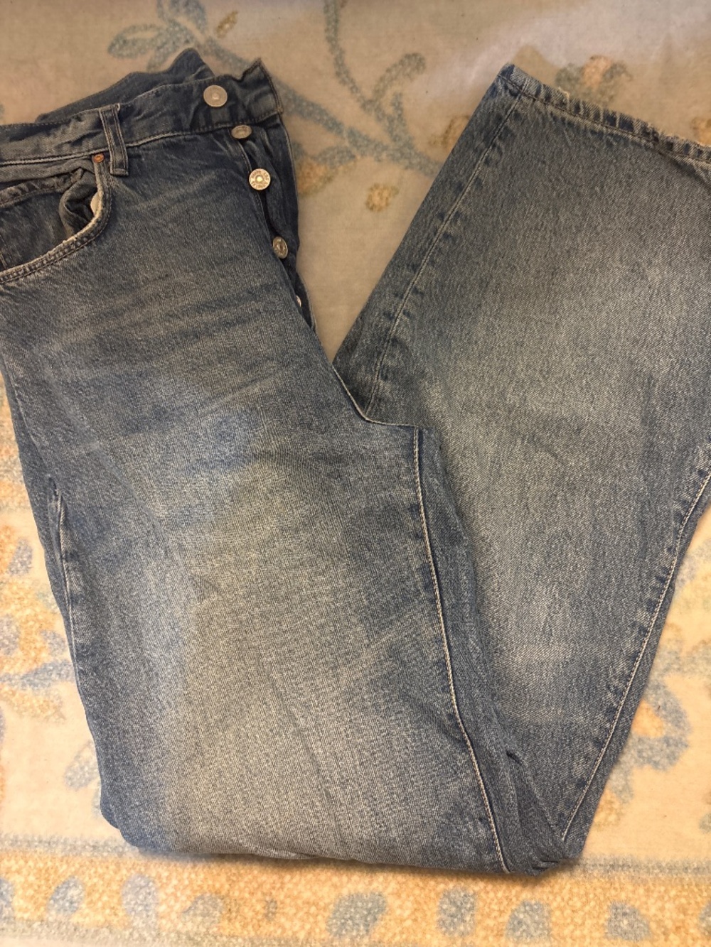 PAIGE Arellia Jeans Women's Blue Denim Button Fly Straight Leg